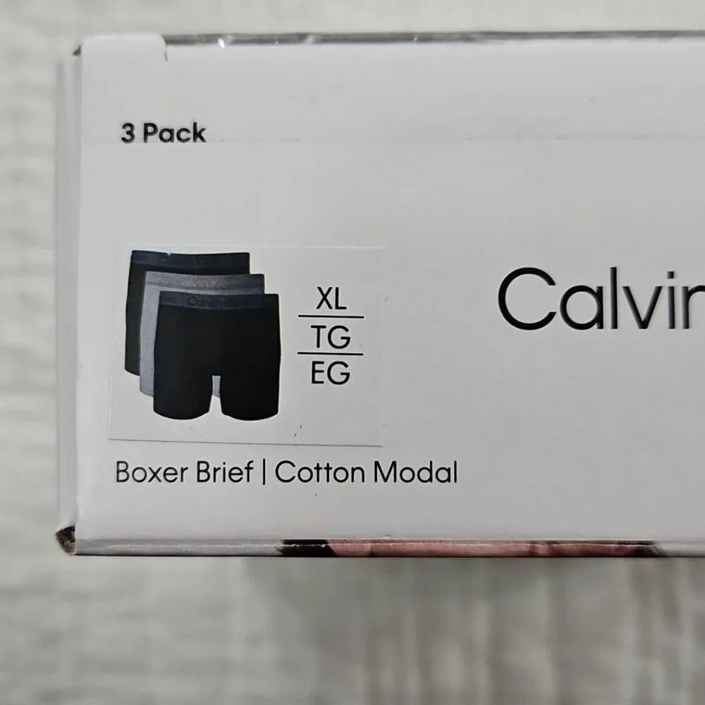 Calvin Klein‎ 3-Pack Boxer Briefs Men's XL Black Gray Organic Cotton Modal NEW